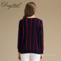 China Factory Damen Rundhals Pullover Streifen Merino Wolle Cashmere Pullover Design